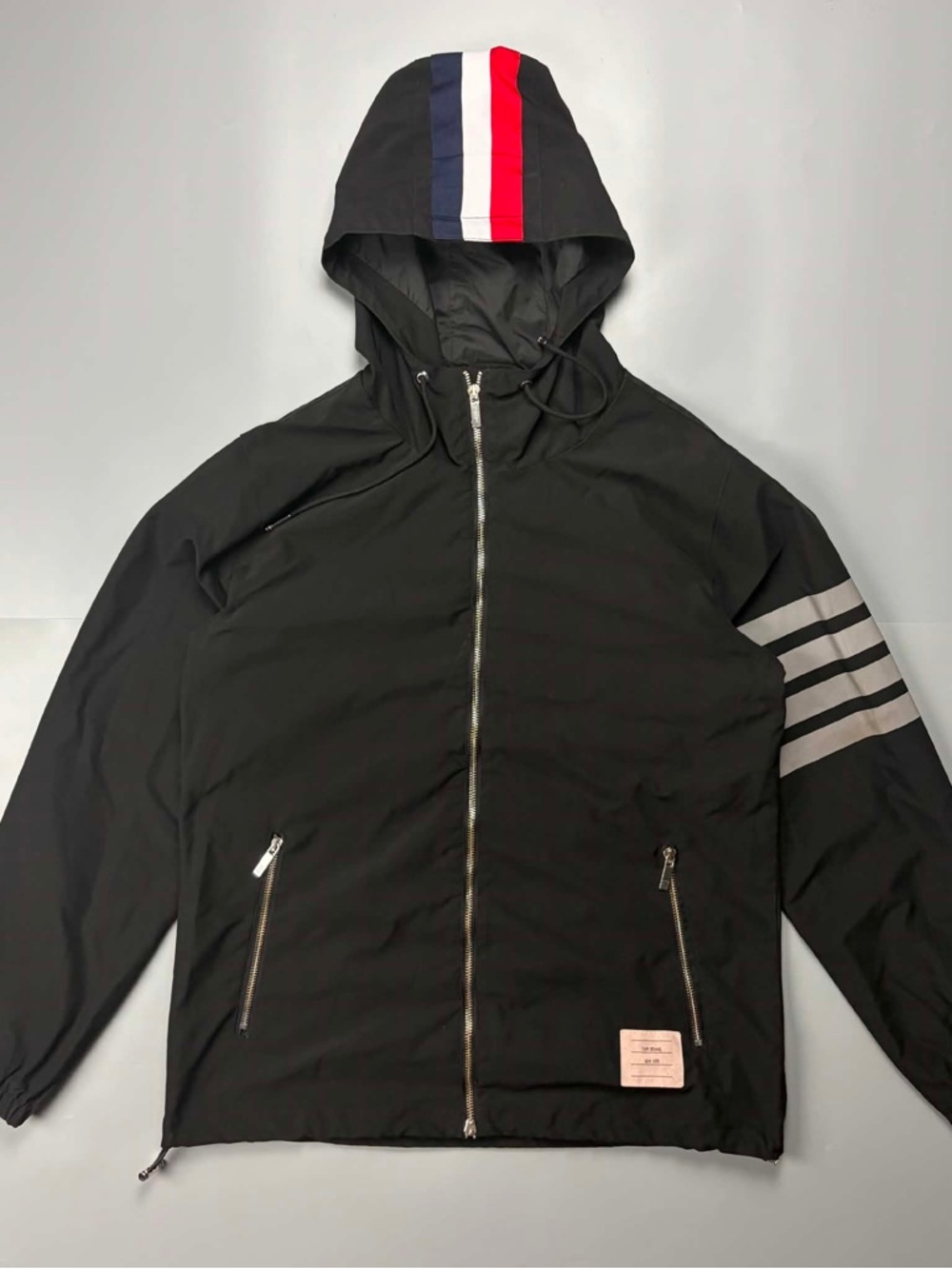 Thom Browne New York Black Hooded 4-Bar Windbreaker Jacket Size 3 Made in Japan